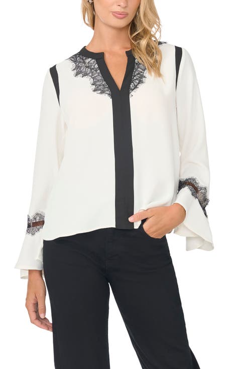 Lace Trim Split Neck Top
