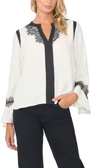 Vince Camuto Lace Trim Split Neck Top
