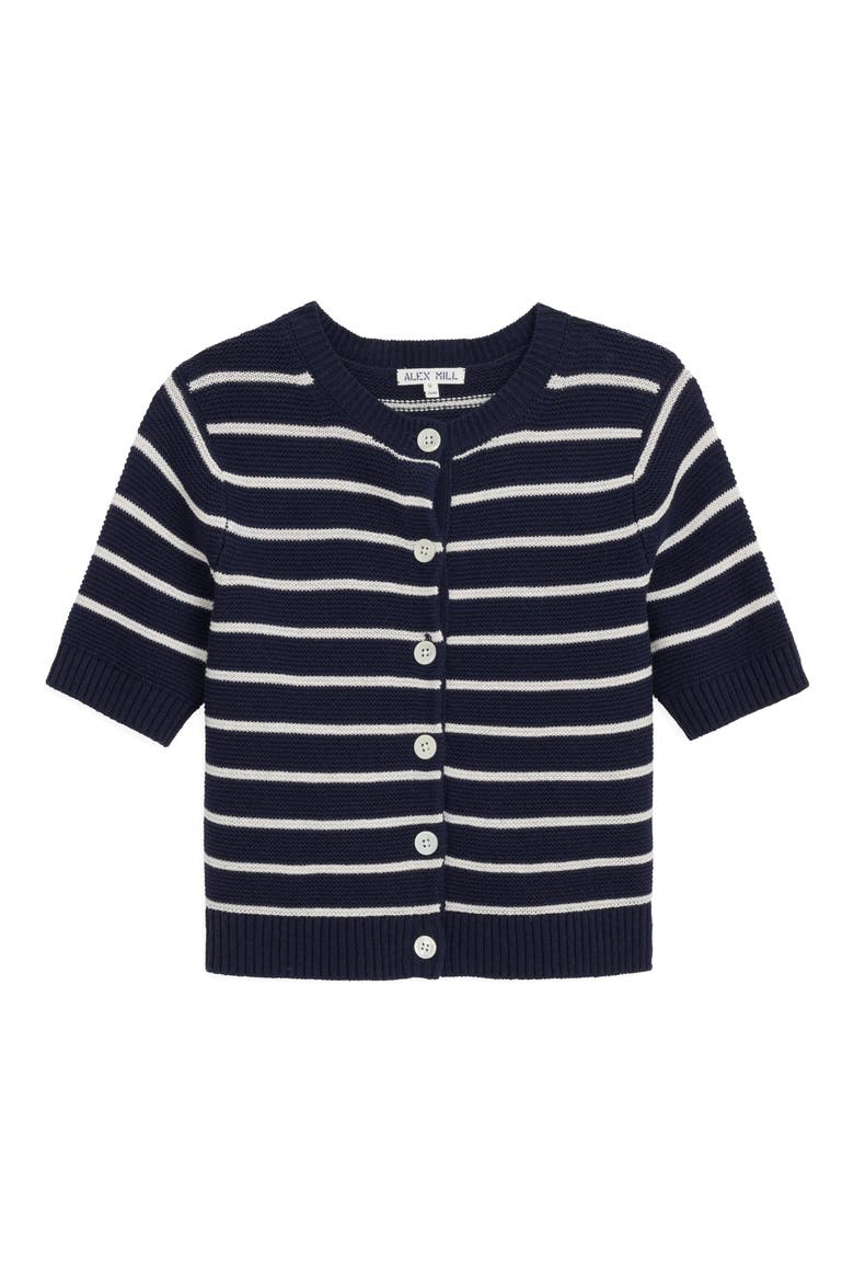Elle Stripe Cotton & Linen Sweater, Alternate, color, NAVY NIGHT/ OFF WHITE