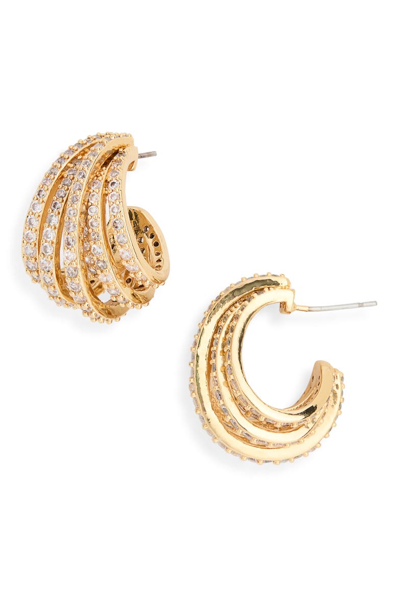Stone C Hoop Earrings, Main, color, GOLD