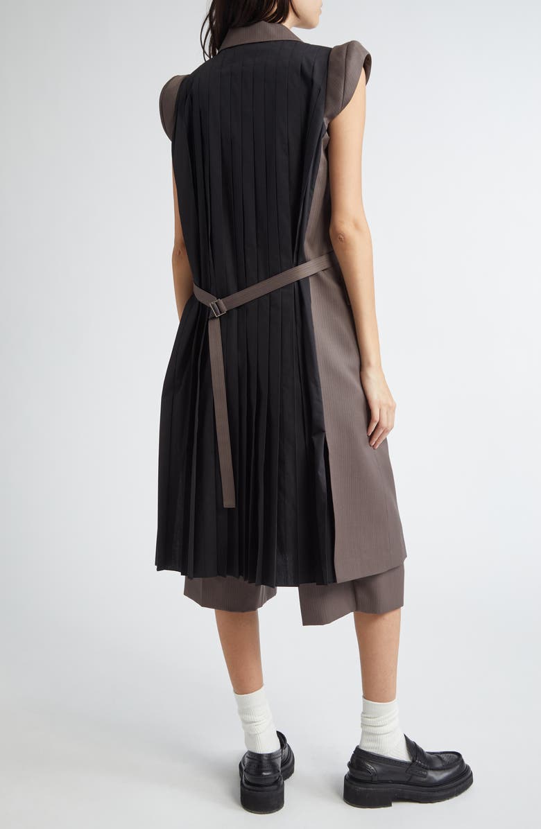 Sacai Pinstripe Double Breasted Wool Vest, Alternate, color, Taupe X Black