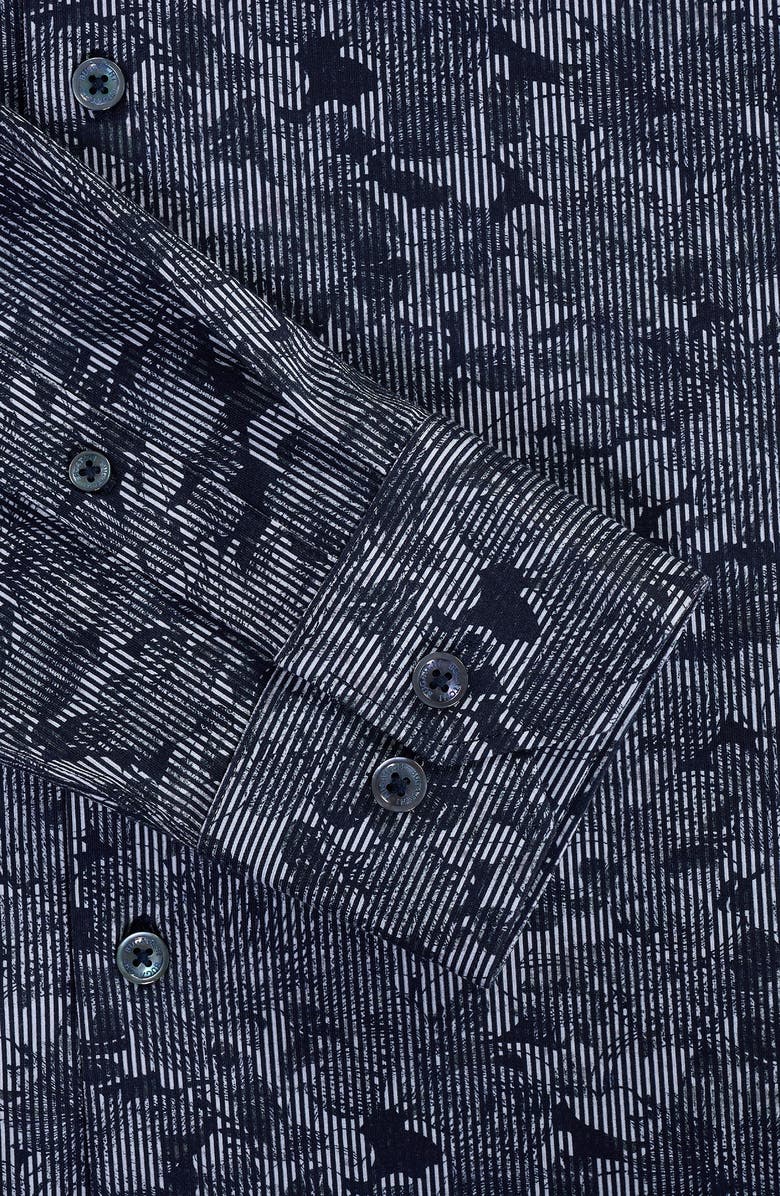 Bugatchi James OoohCotton<sup>®</sup> Floral Stripe Button-Up Shirt, Alternate, color, Navy