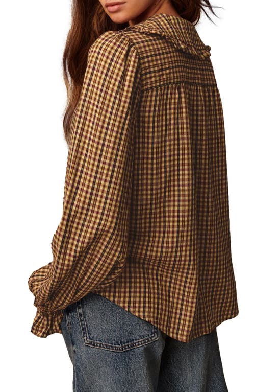 Next Check Ruffle Collar Button-up Shirt In Brown