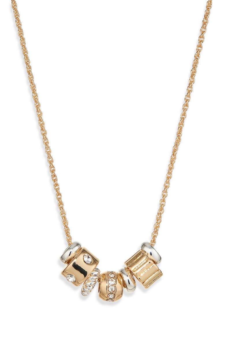NORDSTROM RACK Stacked Pavé Charm Two-Tone Necklace, Main, color, White- Gold- Silver