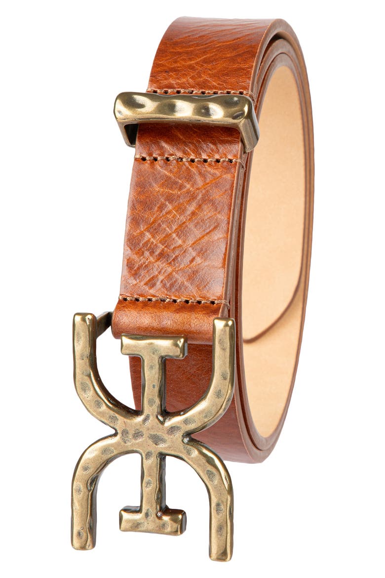 Hammered Logo Buckle Belt, Alternate, color, LIGHT BROWN