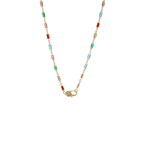 CZ Multicolor Baguette Lobster Clasp Chain Necklace