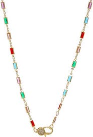 BY ADINA EDEN CZ Multicolor Baguette Lobster Clasp Chain Necklace
