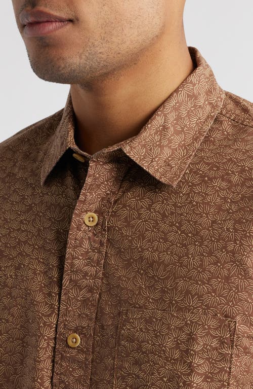 Treasure & Bond Lived-in Leaf Print Short Sleeve Cotton Poplin Button-up Shirt In Brown Micro Palms