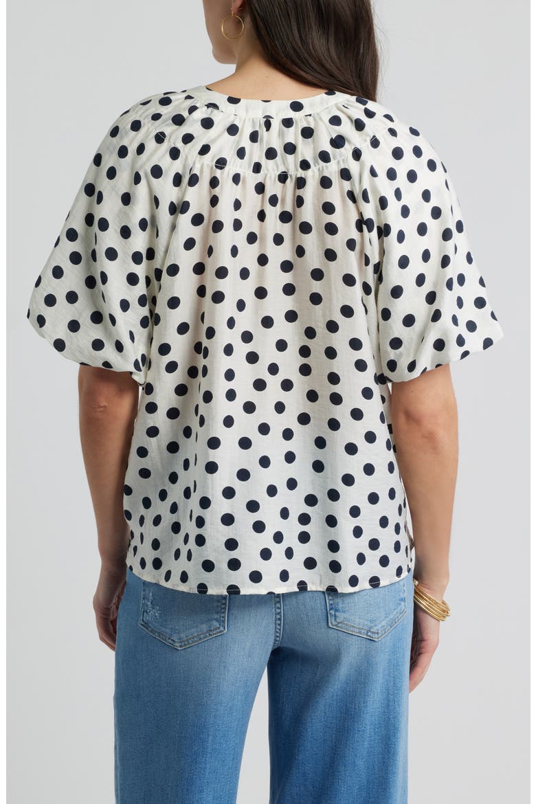 Puff Sleeve Top, Alternate, color, IVORY- NAVY ANNIE DOT