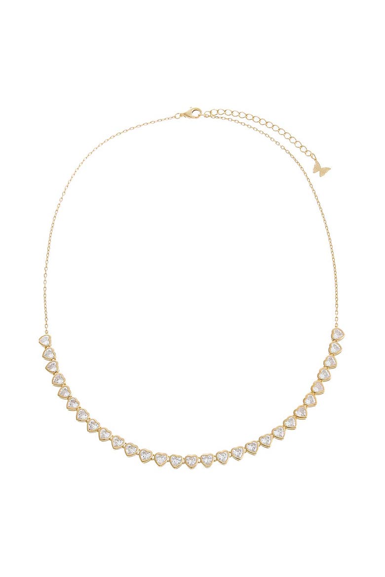 Colored CZ Bezel Hearts Necklace, Alternate, color, Gold