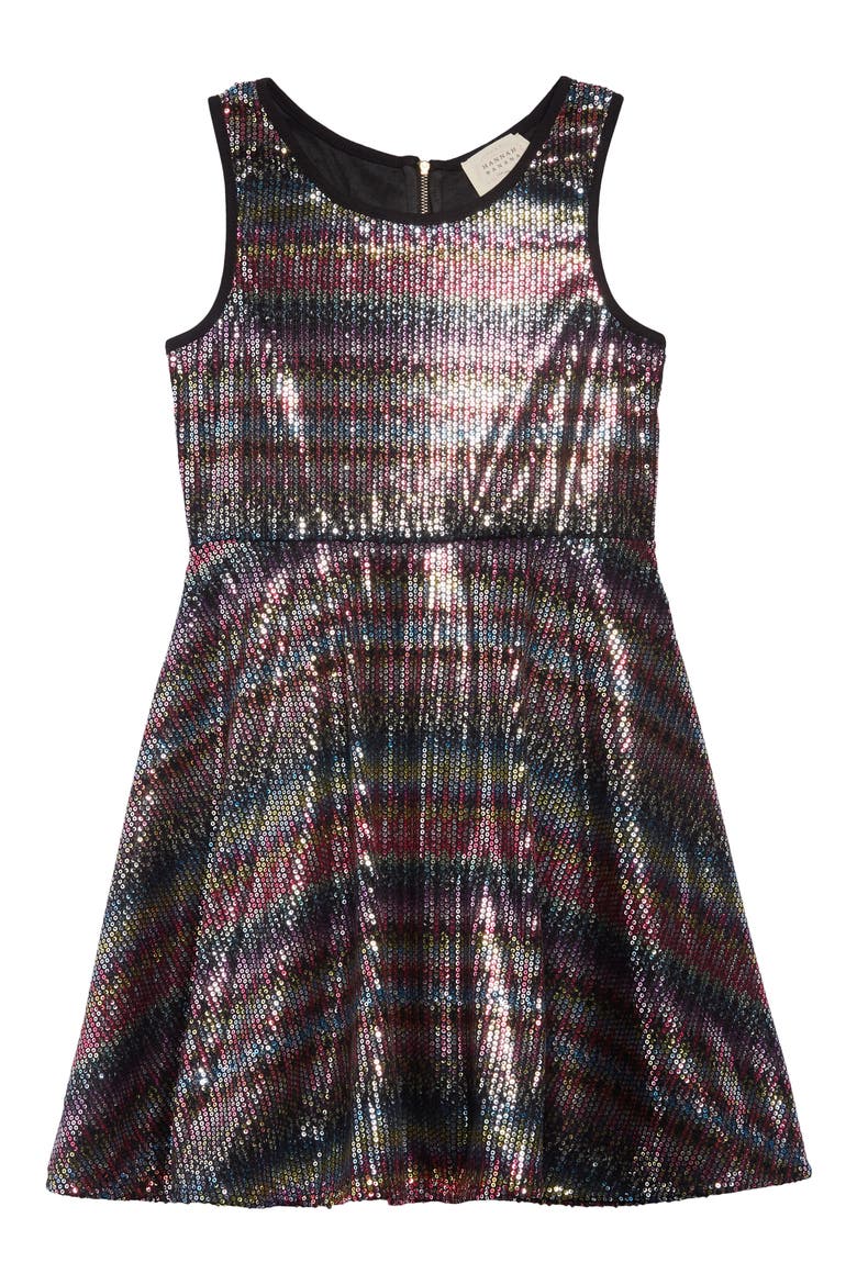 Rainbow Sequin Fit & Flare Dress, Main, color, RED
