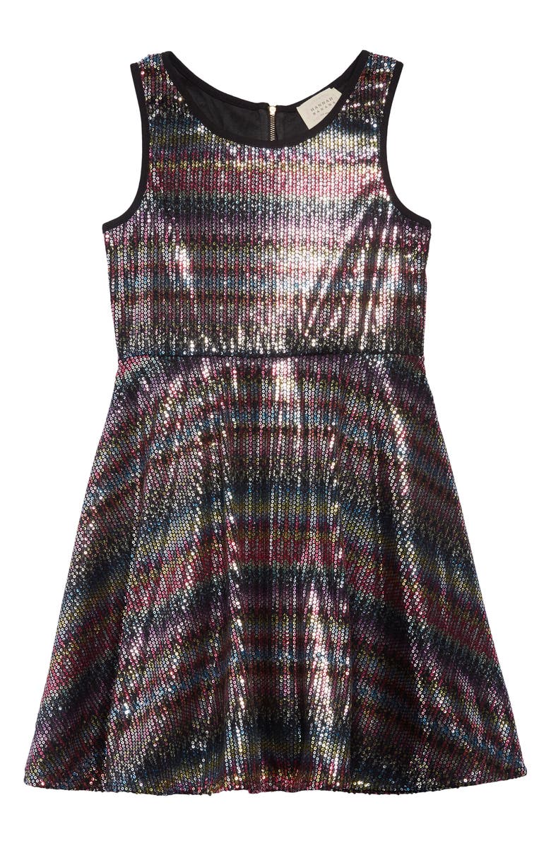 Hannah Banana Rainbow Sequin Fit & Flare Dress, Main, color, 