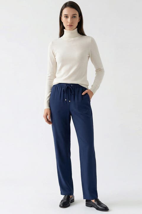 Elastic Waist Drawstring Regular Pants