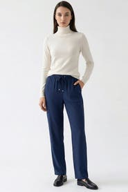 Exquise Elastic Waist Drawstring Regular Pants