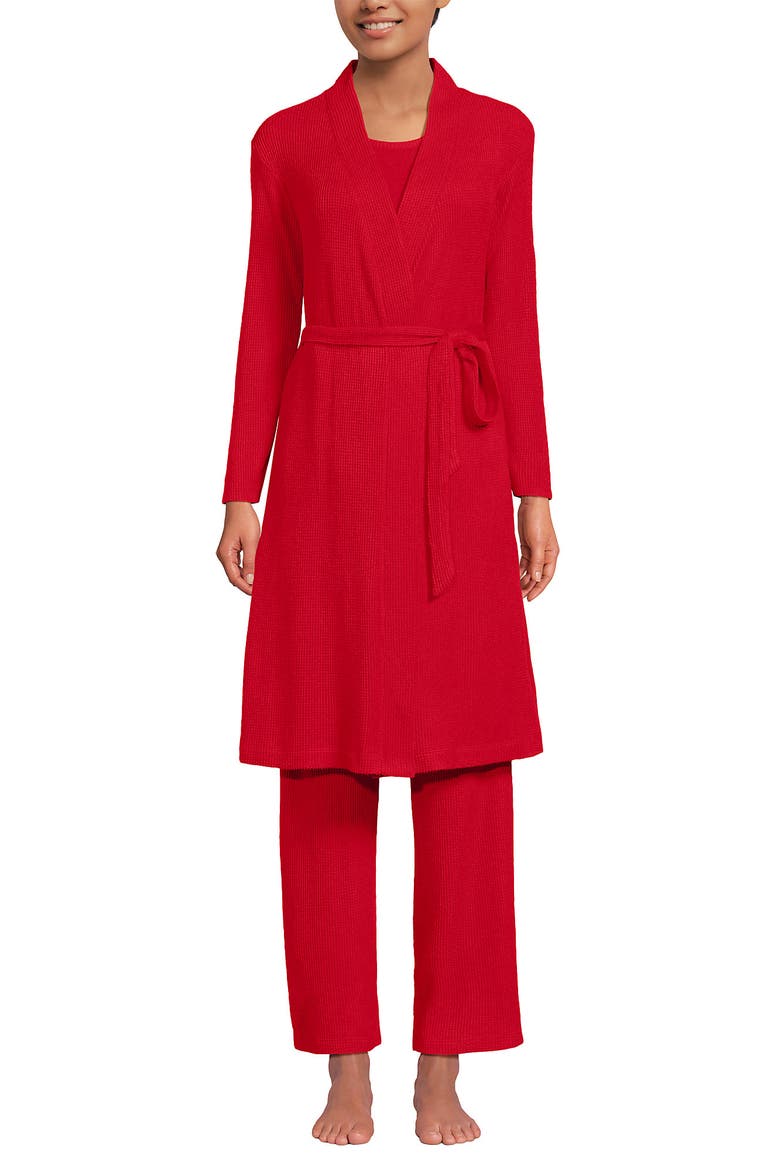 Brushed Cozy Waffle Jersey 3 Piece Pajama Set - Tank Top Pant and Robe, Main, color, Compass Red