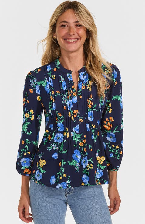 Lightweight Jersey Button Pintuck Top