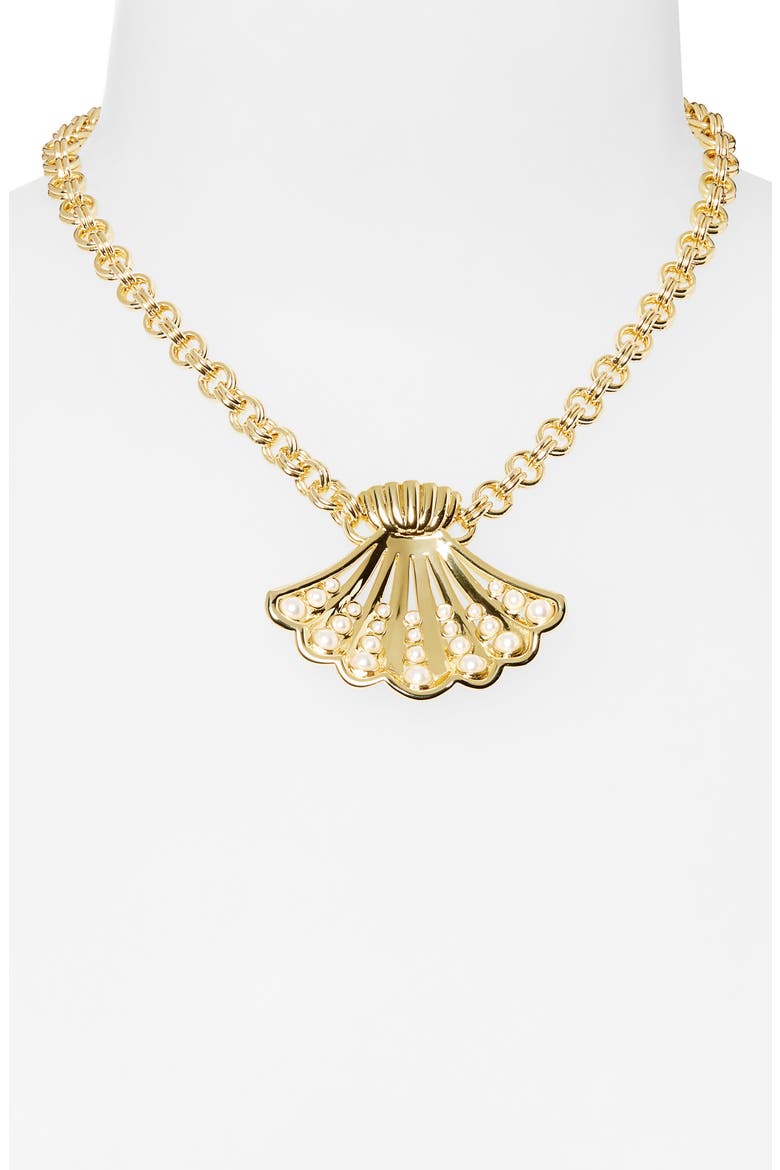 Fan Shell Collar Necklace, Alternate, color, GOLD