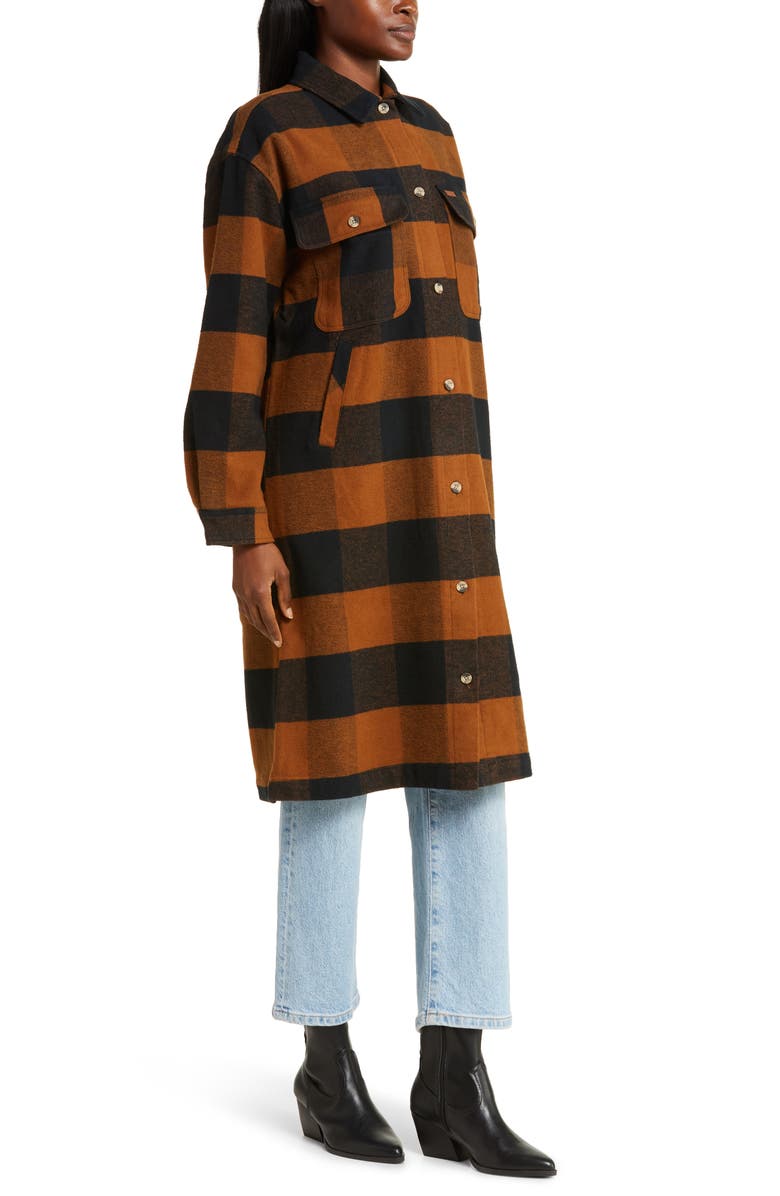 Brixton Bowery Plaid Cotton Flannel Longline Shirt Jacket, Alternate, color,