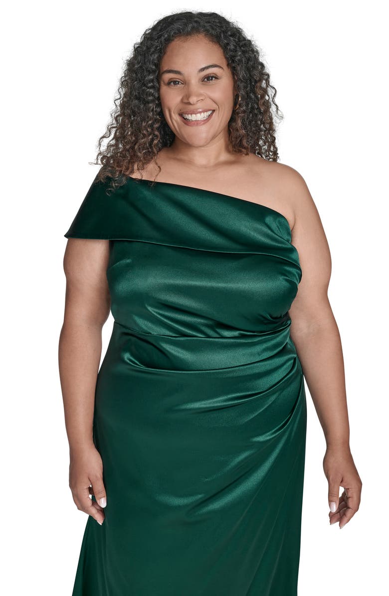 Eliza J One-Shoulder Ruched Gown, Alternate, color, Hunter