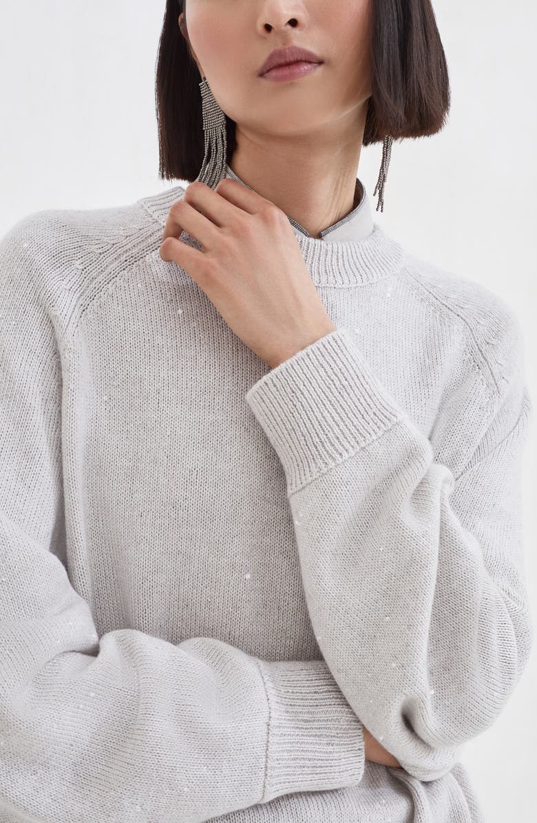 Brunello Cucinelli Cashmere and silk diamond yarn sweater, Alternate, color, Cool Beige