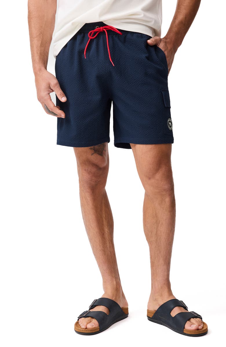 Rodd & Gunn Winterton River Seersucker Swim Trunks, Main, color, Navy