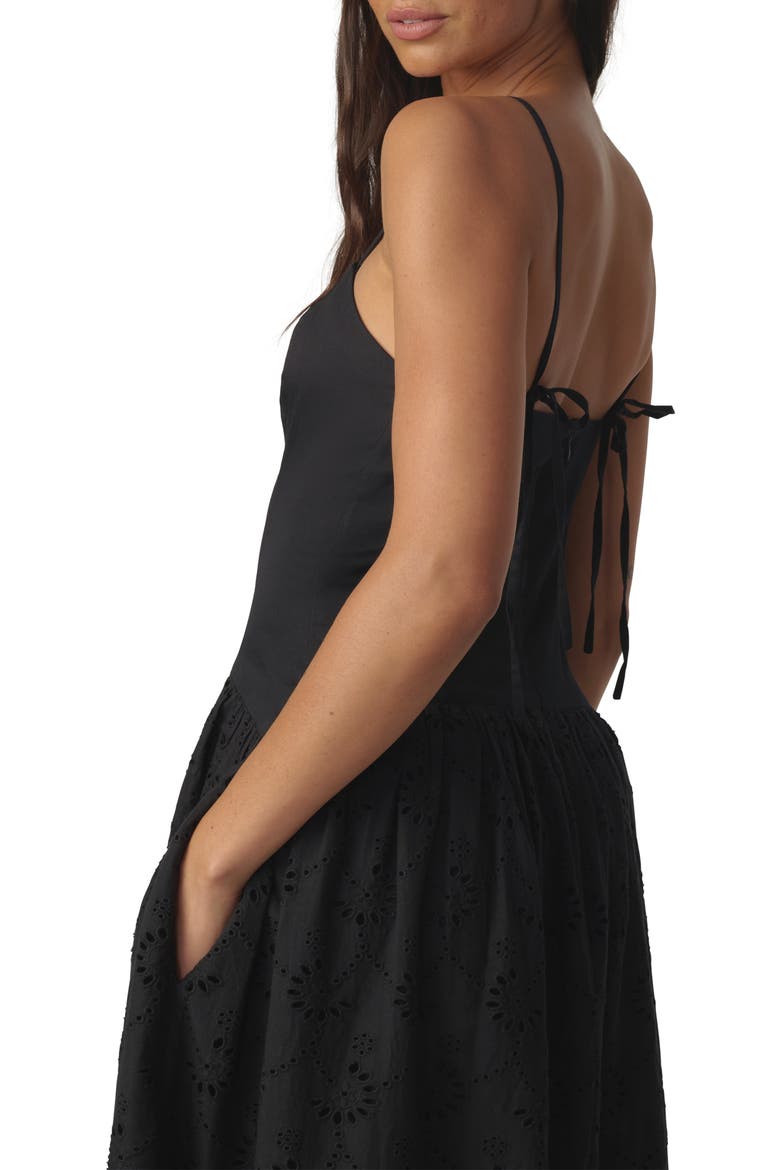 The Mara Eyelet Detail Cotton Midi Dress, Alternate, color, BLACK