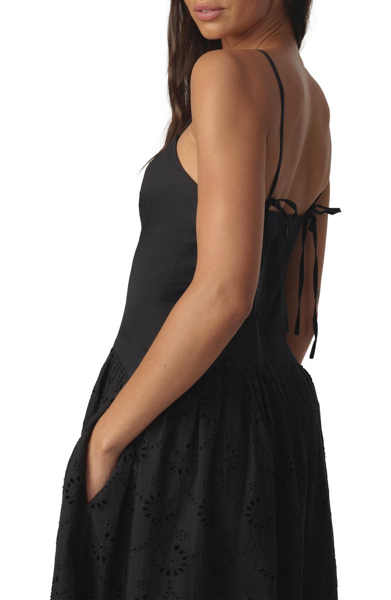 Joe's The Mara Eyelet Detail Cotton Midi Dress, Alternate, color, Black