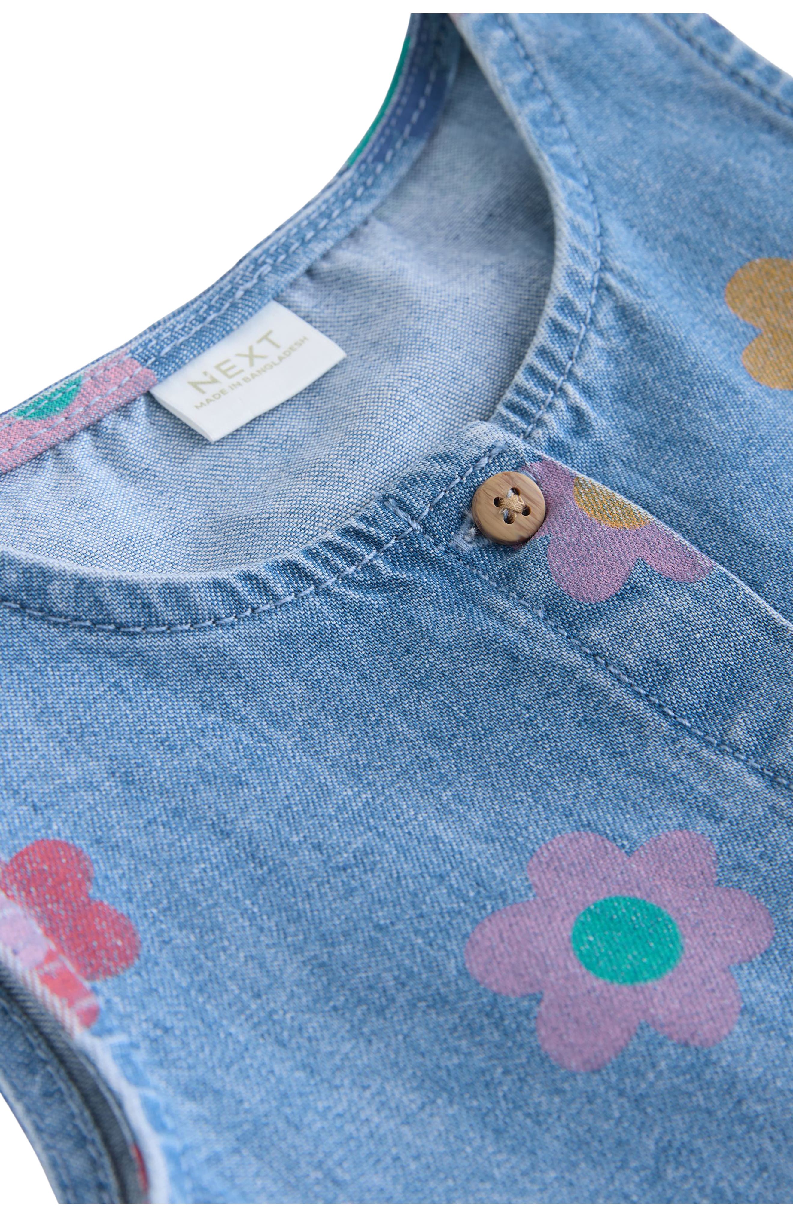NEXT Kids' Floral Print Sleeveless Denim Dress — фото 4