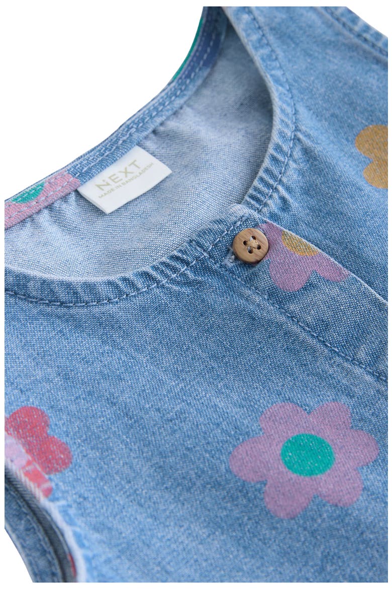 Kids' Floral Print Sleeveless Denim Dress, Alternate, color, BLUE