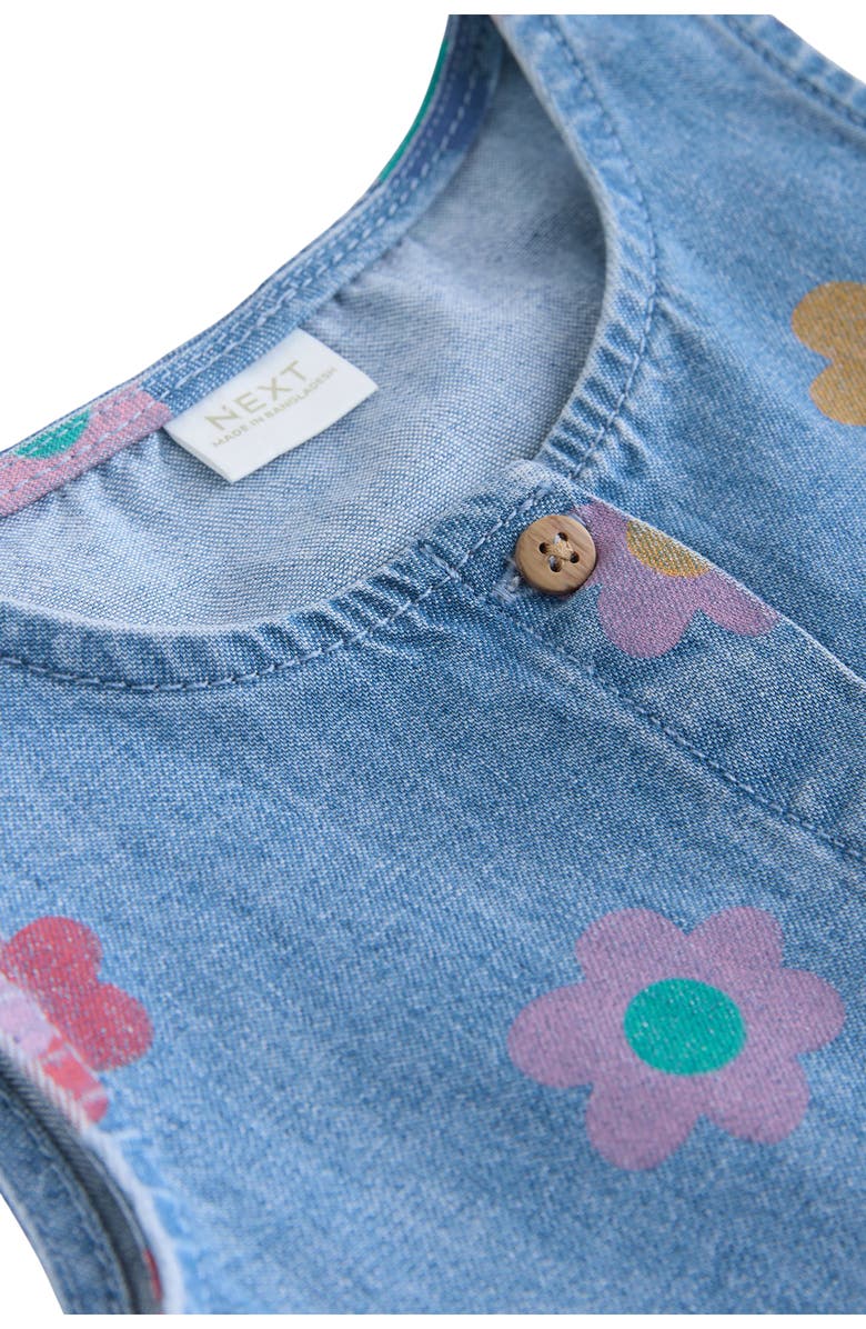 NEXT Kids' Floral Print Sleeveless Denim Dress, Alternate, color, Blue