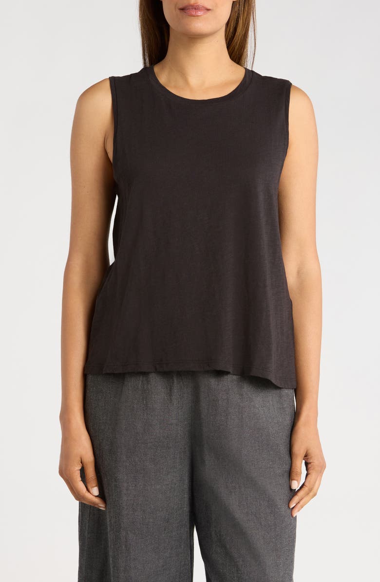 Eileen Fisher Crewneck Organic Cotton Sleeveless Top, Main, color,
