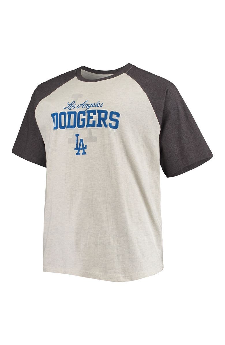 PROFILE Men's Mookie Betts Oatmeal/Heathered Charcoal Los Angeles Dodgers Big & Tall Name & Number Raglan T-Shirt, Alternate, color,