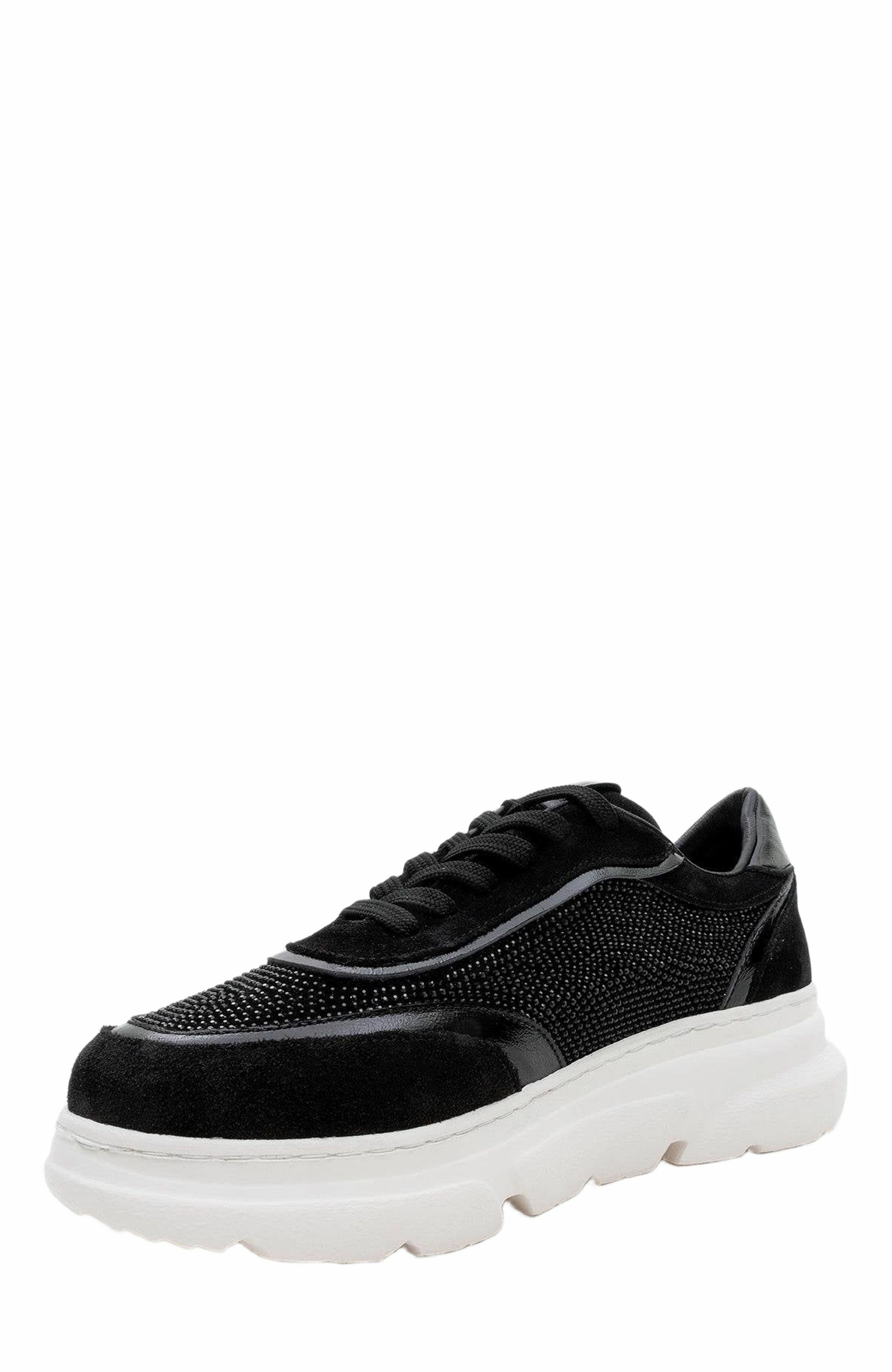 Forever & Always Shoes Polly Rhinestone Suede Leather Platform Sneakers, Alternate, color, 