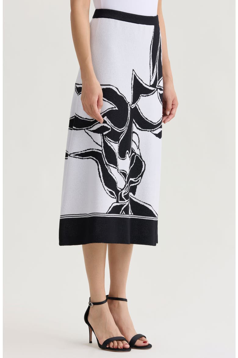 A-Line Floral Jacquard Soft Knit Midi Skirt, Alternate, color, Black/White