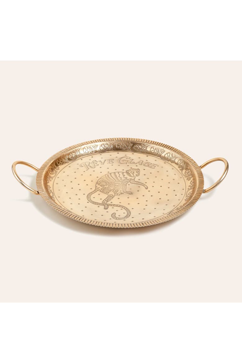 Nanpur Patterned Handle Round Metal Decorative Tray 17X14X3 In, Main, color, Gold