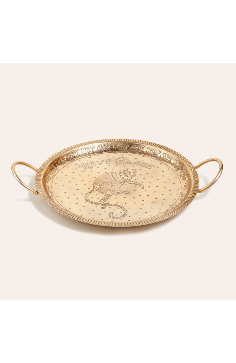 Zsa Zsa Zsu Nanpur Patterned Handle Round Metal Decorative Tray 17X14X3 In, Main, color, Gold