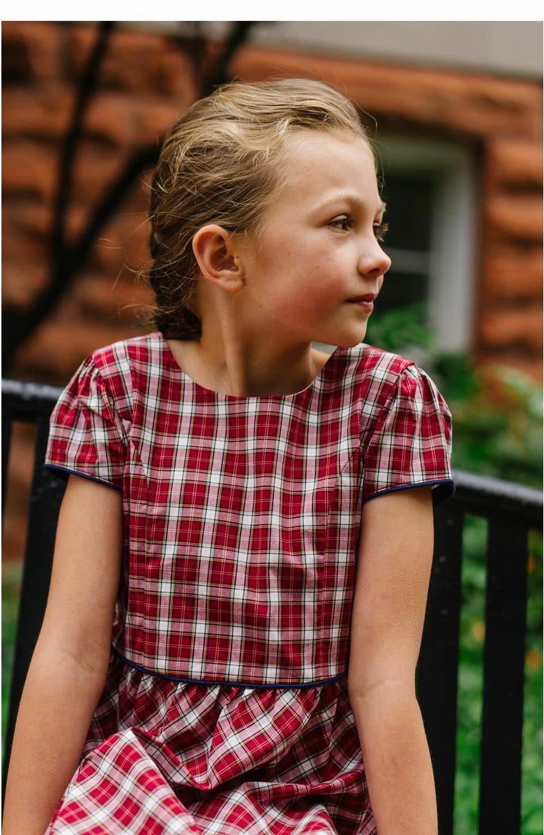 Hope & Henry Baby Girls' Organic Short Sleeve Schoolgirl Dress, Infant, Alternate, color, Dark Red Collegiate Check