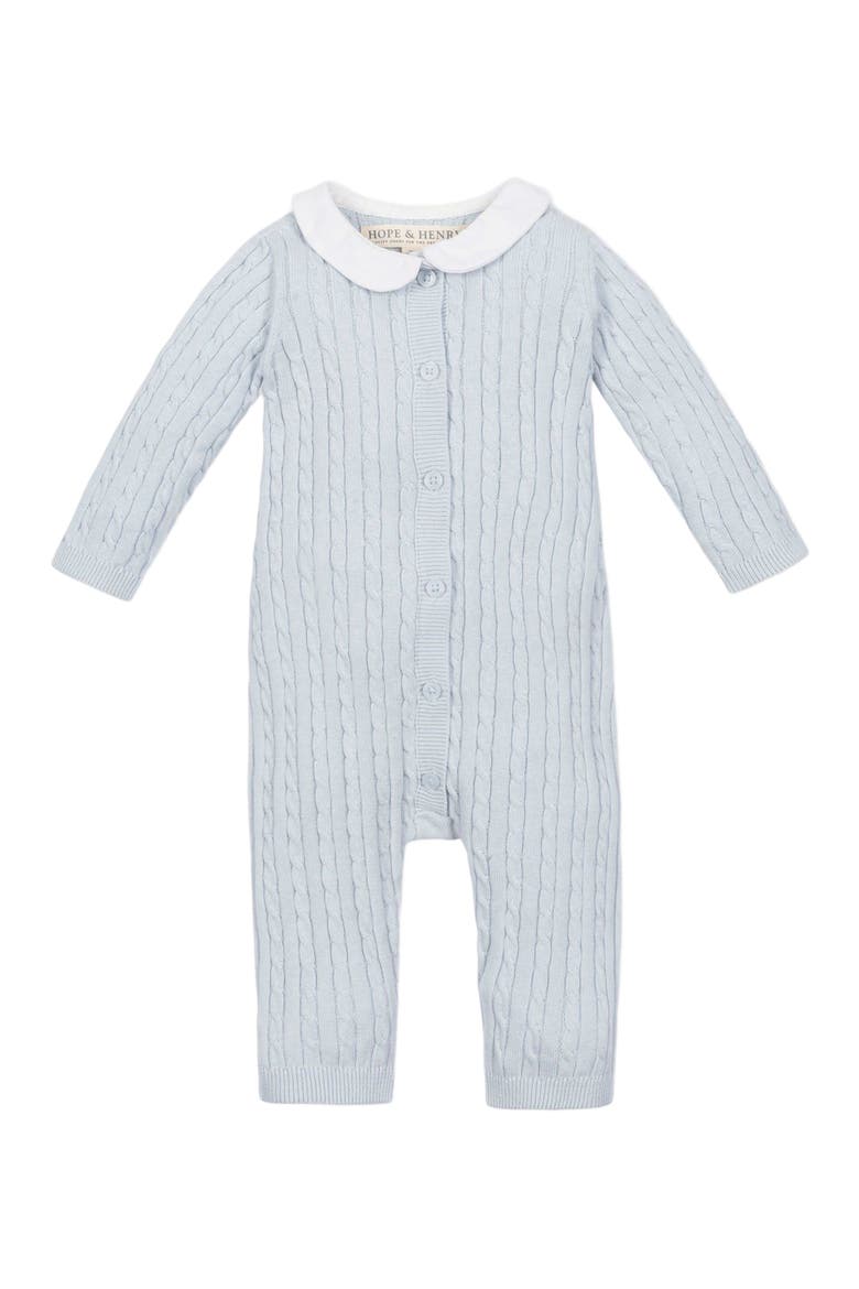 Baby Organic Peter Pan Collar Sweater Romper, Infant, Main, color, Airy Blue Cable