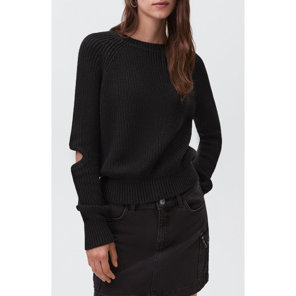 Mango Teen Cutout Cotton Sweater In Black