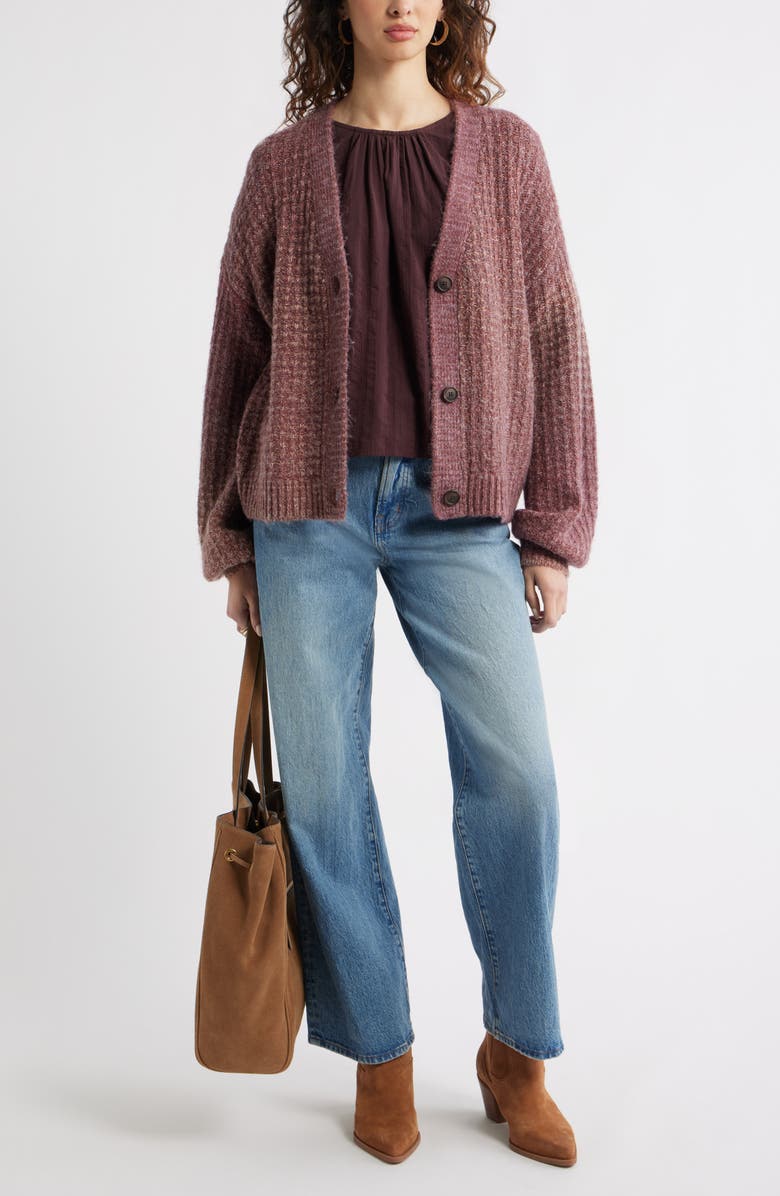 Treasure & Bond Bubble Sleeve Cotton Dobby Top, Alternate, color, Burgundy Fudge