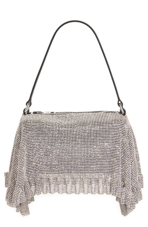 Divina Crystal Mesh Pochette Top Handle Bag