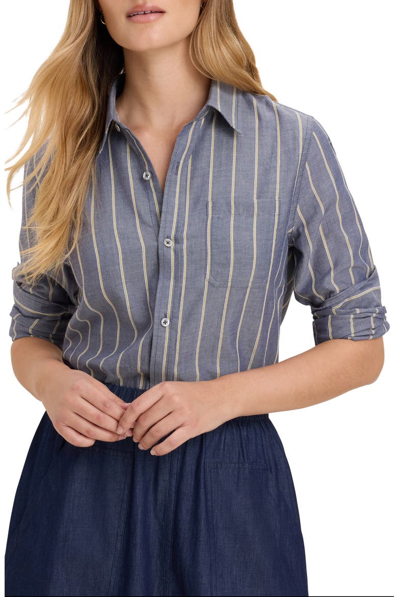 Dobby Striped Button Front Shirt, Main, color, INDIGO MULTI