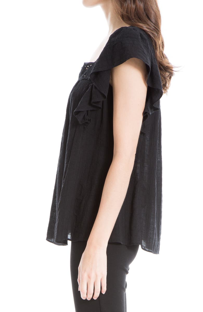 MAX STUDIO Flutter Sleeve Square Neck Blouse, Alternate, color, Black-Black