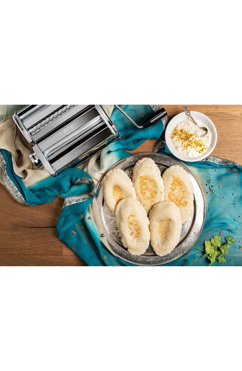 Marcato Atlas 180 Machine with Pasta Cutter, Hand Crank, and Instructions, Made in Italy, Silver, Alternate, color, Silver