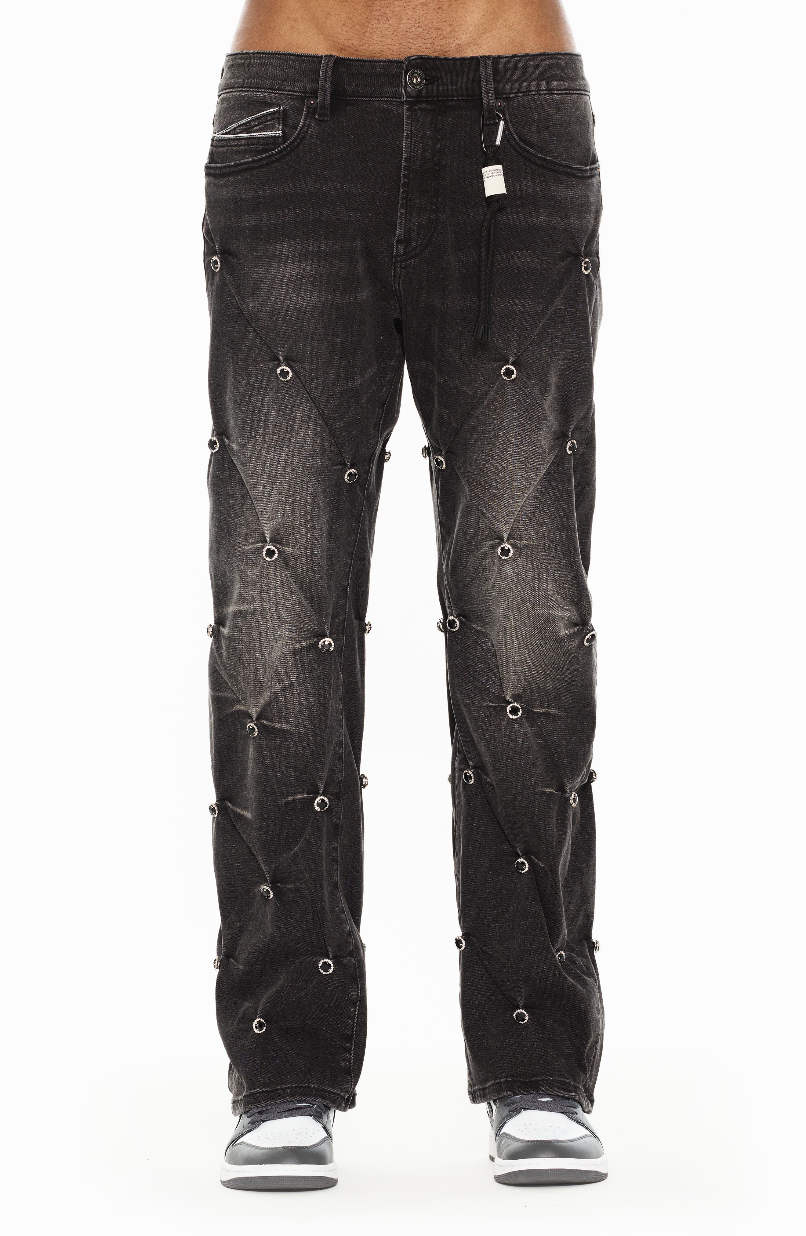 Tufted High Waist Baggy Wide Leg Jeans
