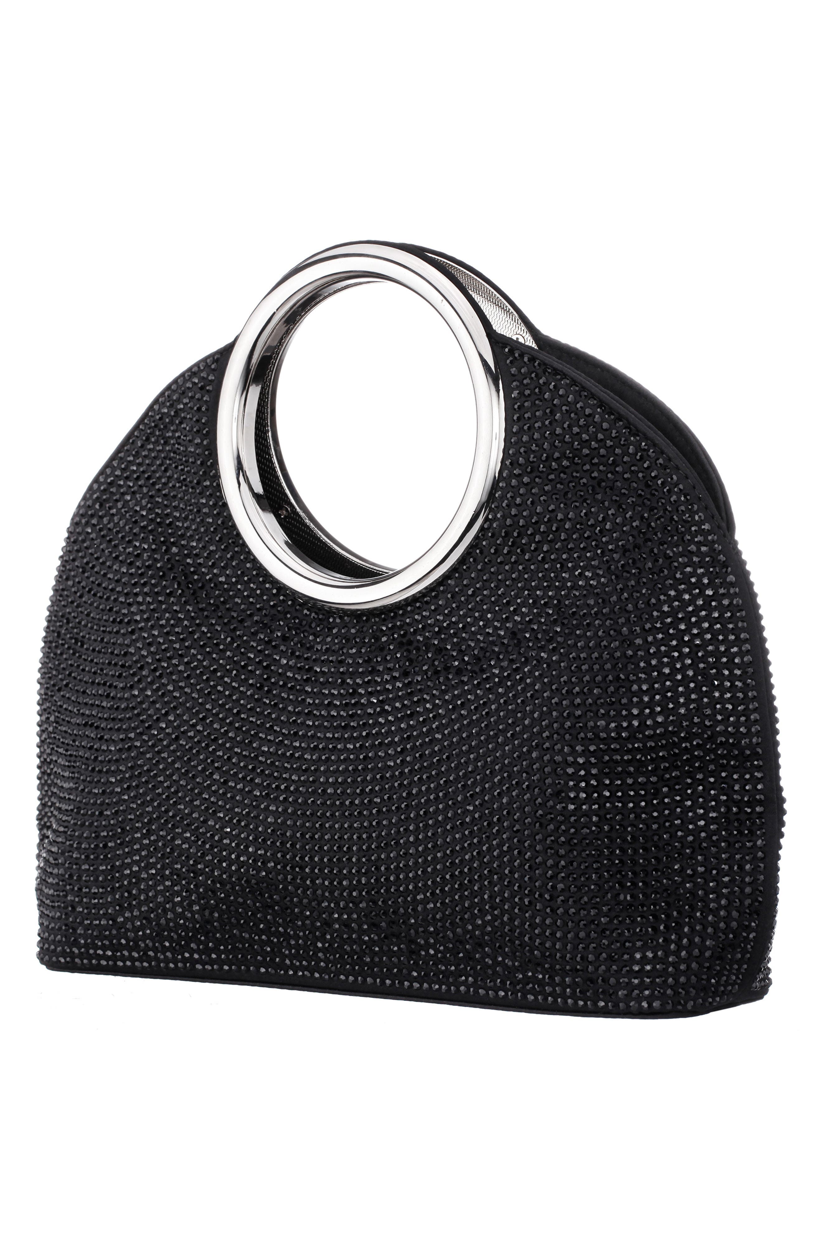 Nina Hannah Crystal Embellished Top Handle Bag, Alternate, color, Black