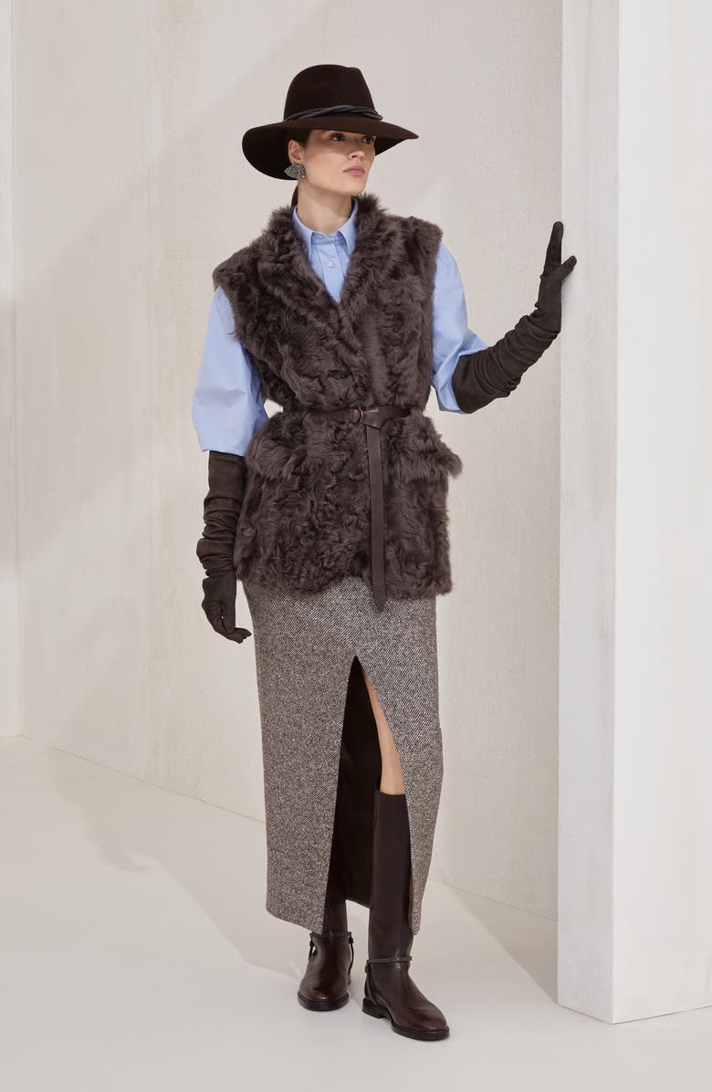 Brunello Cucinelli Sartorial pencil skirt, Alternate, color, Brown