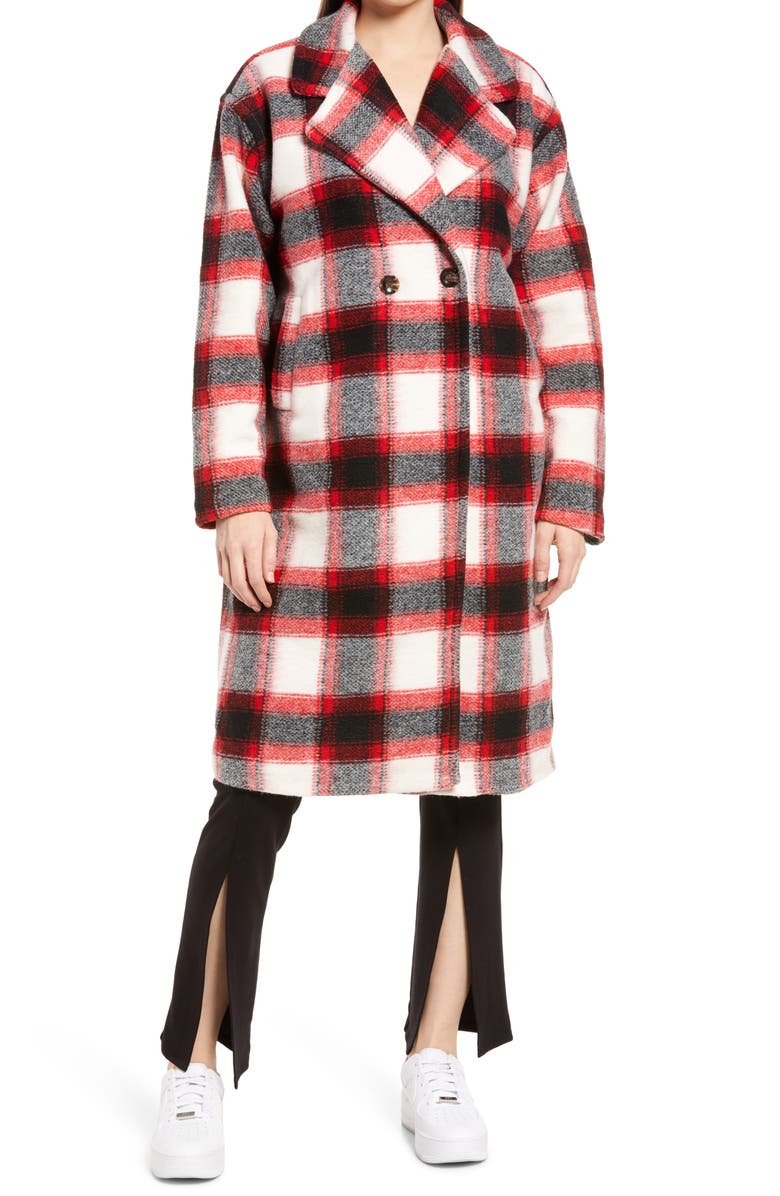 KENDALL + KYLIE Plaid Drop Shoulder Peacoat, Alternate, color, 