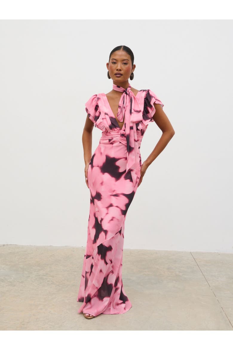 Andi V-Neck Frill Maxi Dress, Alternate, color, Mint Watercolour Floral