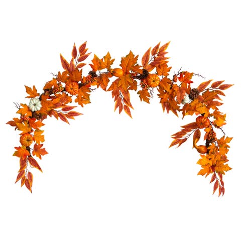 6-ft Assorted Autumn Maple Leaves, Pumpkins, Gourds, Berries and Pinecone Artificial Fall Garland